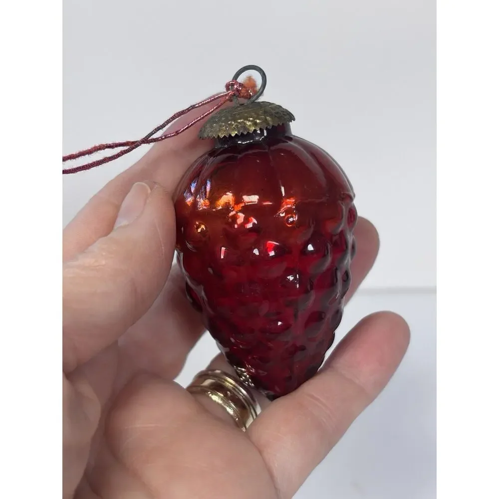 Vintage Cranberry Glass Grape Tree Ornament Kugel Style Christmas Decor 3in